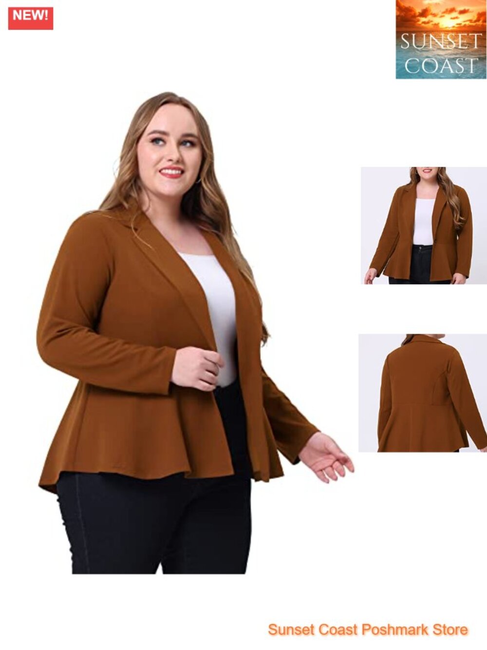 Plus Size Notch Lapel Peplum Blazer Work Business Casual Long Sleeve